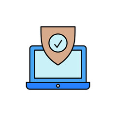 Computer security vector illustration, flat cartoon design desktop pc with closed lock, concept of firewall protection, privacy access, private data, safety service or system