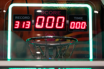 Basketball game score in the game center. arcade basketball game.