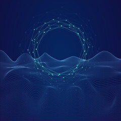 vector illustration technology. a field with waves and circles with dots