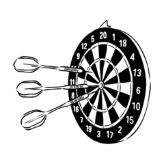 Darts and arrow illustration, drawing, engraving, ink, line art, vector