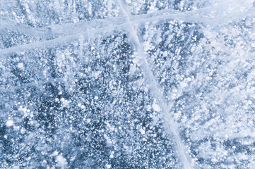 ice of Baikal, blue ice of Baikal with methane bubbles, transparent ice of Baikal