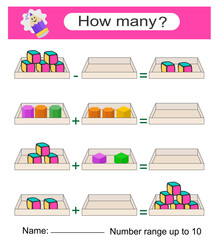 Math game for kids. Preschool worksheet activity. Printable worksheet