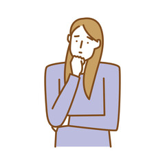 アゴに手をあてうつむき落ち込む女性