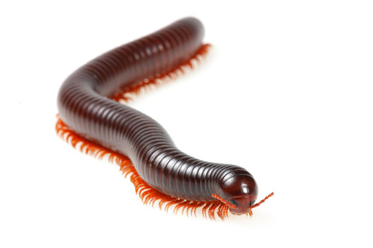 Black and red millipede (Colossobolus giganteus) on a white background