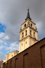 Fototapeta na wymiar Tower of the cathedral church of Alcalá de Henares, Catedral de los Santos Justo y Pastor, Madrid, Spain