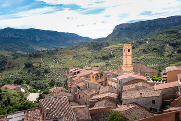 Village in the middle of the vineyards, La Vilella Alta, Priorat, Tarragona, Catalonia, Spain - obrazy, fototapety, plakaty