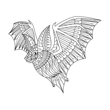 Bat mandala zentangle illustration in lineal style