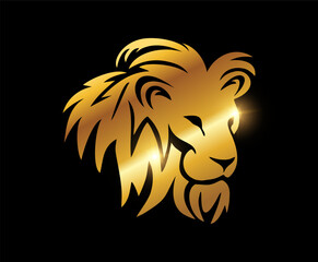 Golden Lion Head Vector Logo Sign