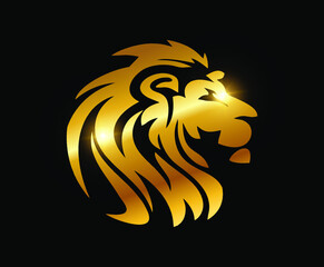 Golden Lion Head Vector Logo Sign