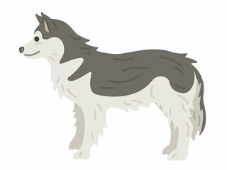 横から見た、シベリアンハスキーのイラスト
