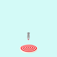Target with ballistic missile hit in center. Bullseye war bombing goal concept. Success with rocket...