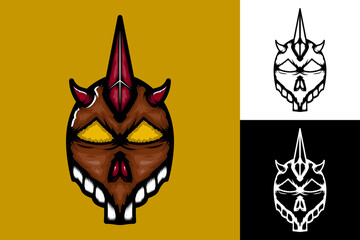 illustration of a savage demon head with yellow eyes and sharp teeth. suitable for mascot, symbol and t-shirt designs