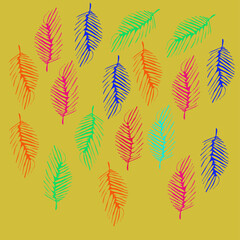 Fototapeta na wymiar Stylized colored palm leaves. Hand drawn.