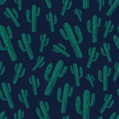 Green cactus vintage seamless pattern