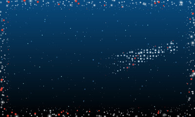 On the right is the comet symbol filled with white dots. Pointillism style. Abstract futuristic frame of dots and circles. Some dots is red. Vector illustration on blue background with stars
