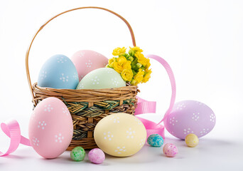Colored easter eggs and basket
