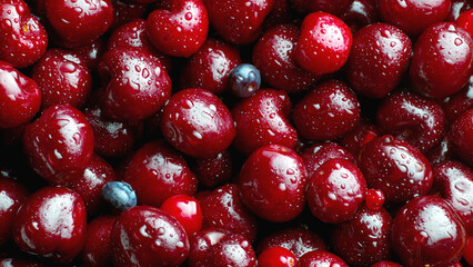 fresh sweet natural red ripe cherries fruit background. - 489538765