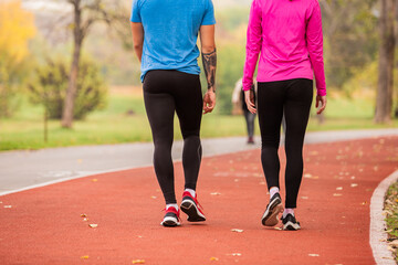 Fototapeta premium Close up of a couple walking