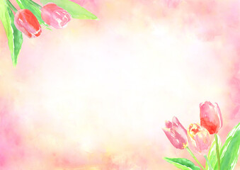 水彩で描いたチューリップの背景イラスト