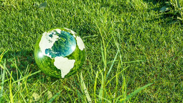 Environmental protection, ecology and crystal ball of the world. Concept of ecology Protection Of The Nature and crystal ball. 3d rendering