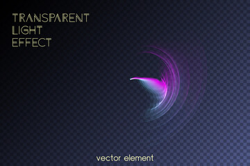 Vector magic glowing swirl trail transparent light effect. Bright shine wavy element for your design