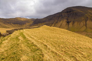 Fototapeta na wymiar Mountain landscape on the island of Vagar, Faroe Islands.