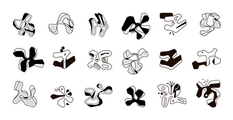 Set of vector doodle objects, abstract unusual shape