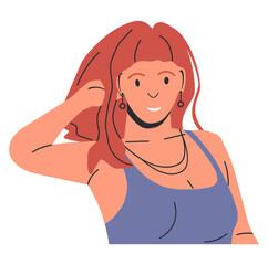 Red Haired Women in Dress Isolated. Smile Pretty Fashion Girl. Trendy Lady in Casual Clothes. Beautiful Female Character on White. Fashionable Lifestyle. Cartoon Flat Vector Illustration