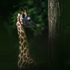 Portrait of a giraffe in captivity. Zoo. Central Europe.