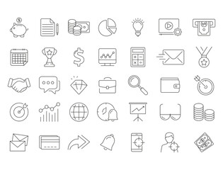 Set of marketing and finance vector line icons, signs and symbols in flat design with elements for mobile concepts and web apps. Collection of modern marketing and finance infographic and pictogram.