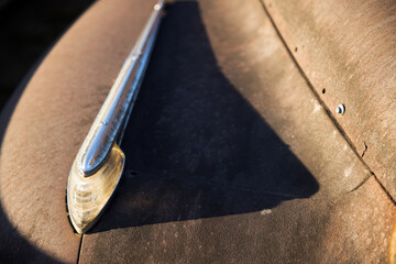 Old rusty car fender ornament