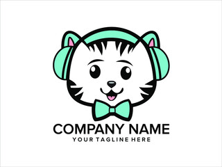 cute cat logo listening to music 