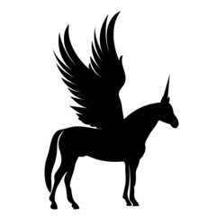 pegasus black silhouette on white background, isolated vector