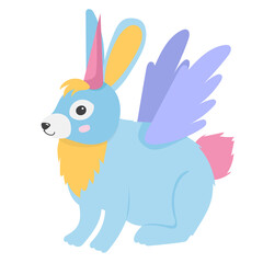 rabbit with wings flat design on white background, isolated vector