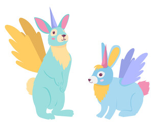 rabbit with wings flat design on white background, isolated