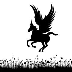 pegasus in the grass silhouette, isolated