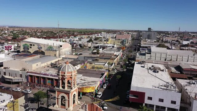 Daytime view of a historic church in downtown Mexicali, Baja California, Mexico.