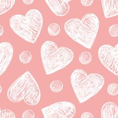 Seamless pattern with hearts in pink and white colors.