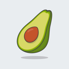 Half Of Fresh Avocado Cartoon Vector Illustration. Fresh Avocado Fruit Flat Icon Outline