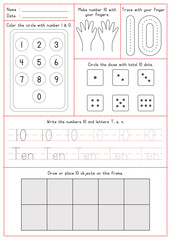 Children Learning Printable - Coloring, Tracing, Writing, and Counting Number 10