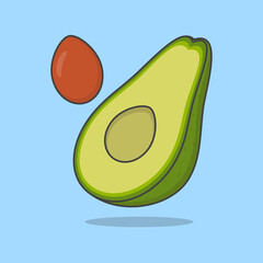 Avocado Cartoon Vector Illustration. Fresh Avocado Fruit Flat Icon Outline