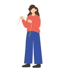 Woman holding a measuring tape. A tailor. A fashion designer. Flat vector illustration. 