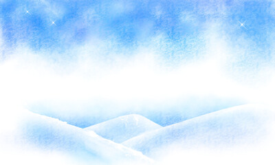 キラキラした氷山が一面に広がる暑中見舞い背景素材01（水色、白、青）