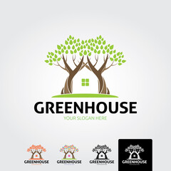 Green house logo template - vector