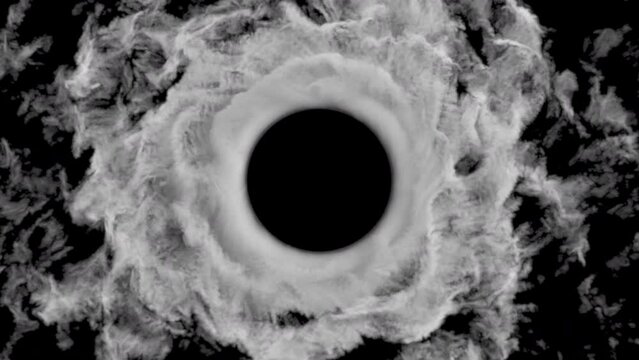 3D Simulation of Smoke Swirling from Central Circle - black and white-