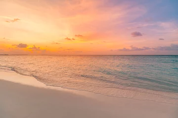  Sea sand sky beach closeup. Panoramic island landscape. Inspire tropical beach seascape shore horizon. Colorful sunset sky calmness tranquil relaxing sunlight summer coast. Vacation travel holiday © icemanphotos