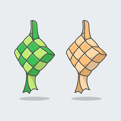 Ketupat Or Rice Dumpling Cartoon Vector Illustration. Eid Al Fitr Ketupat Rice Cake Food Flat Icon Outline