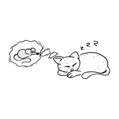 Sleeping cat sketch drawing. Vector illustration of a kitten.