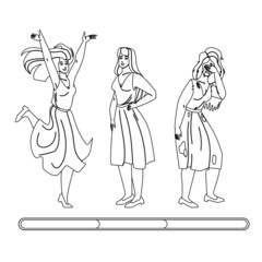 Woman Mood Laughing, Smiling And Crying Black Line Pencil Drawing Vector. Young Girl Different Mood Expression Sadness And Happiness, Positive And Negative. Character Emotions Frustration And Happy