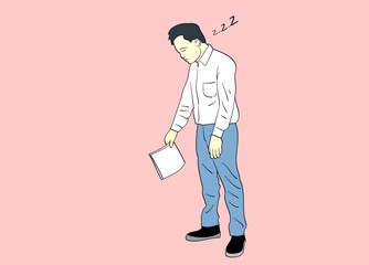 Office workers walk tired and sleepy